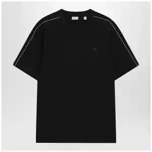 Burberry Cotton T-shirt with Check trim in black