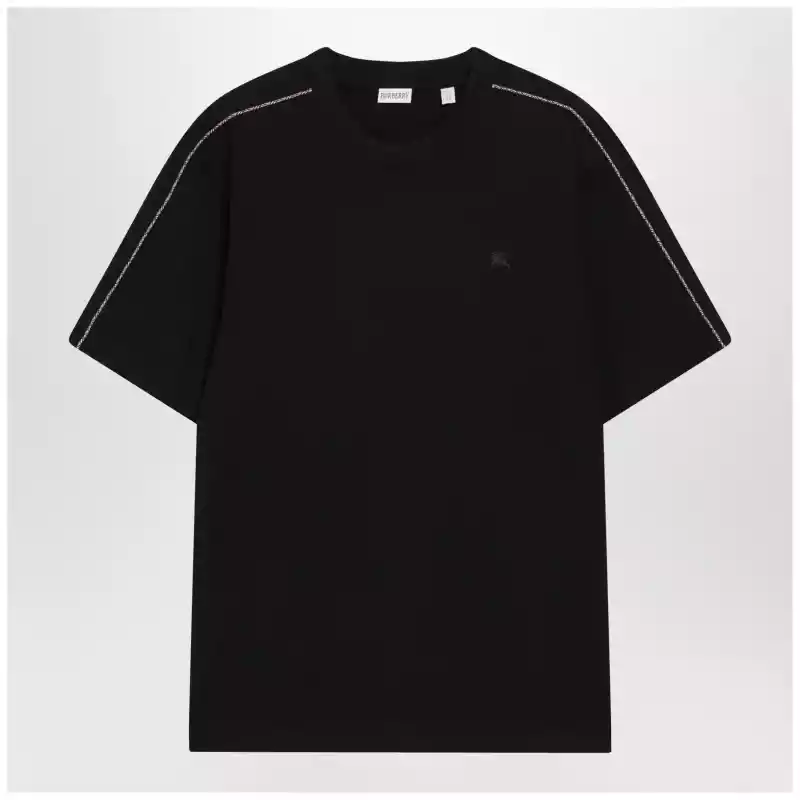 Burberry Cotton T-shirt with Check trim in black