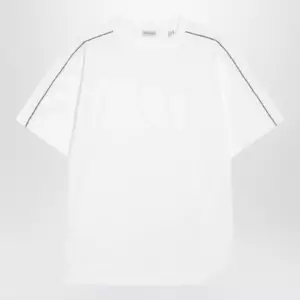 Burberry Cotton T-shirt with Check trim in Chalk