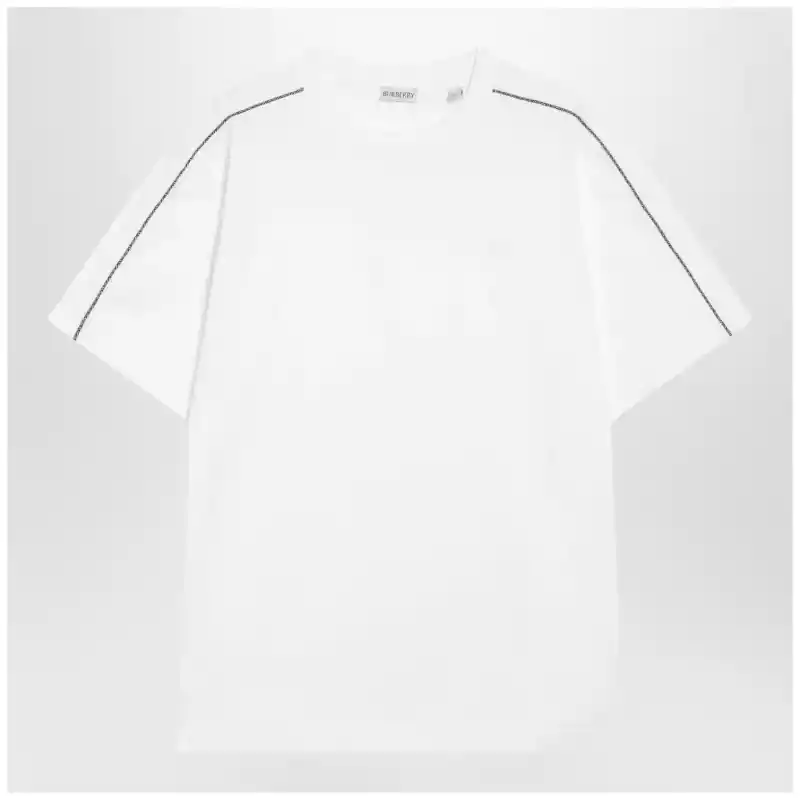 Burberry Cotton T-shirt with Check trim in Chalk