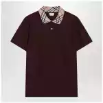 Burberry Cotton polo shirt with Check collar in vineyard red