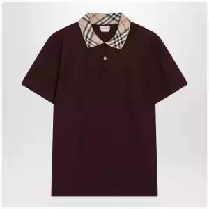 Burberry Cotton polo shirt with Check collar in vineyard red