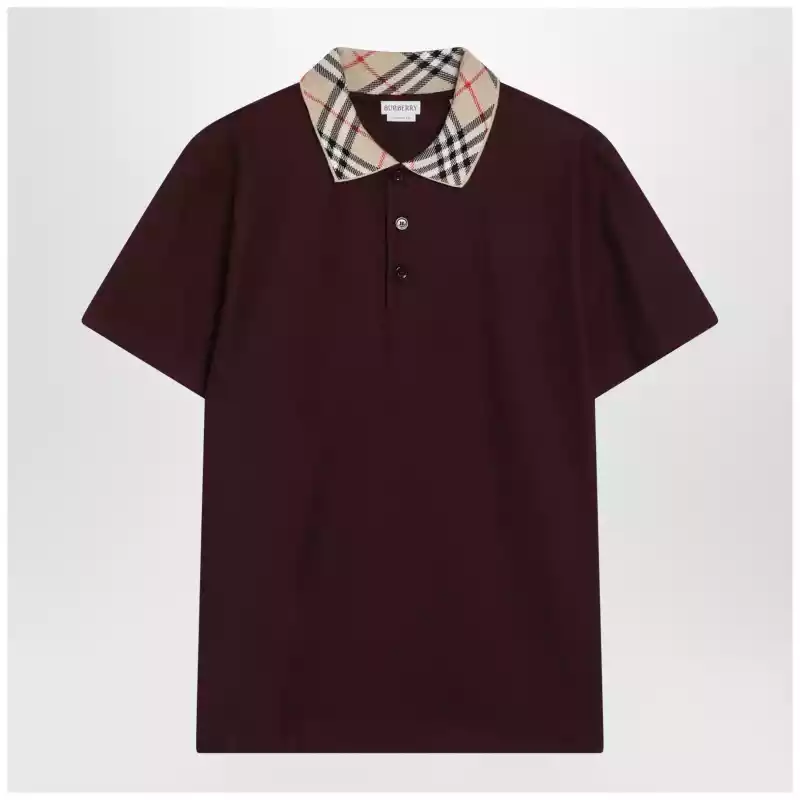 Burberry Cotton polo shirt with Check collar in vineyard red