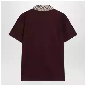 Burberry Cotton polo shirt with Check collar in vineyard red