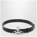Vivienne Westwood Leather belt with Orb buckle in black