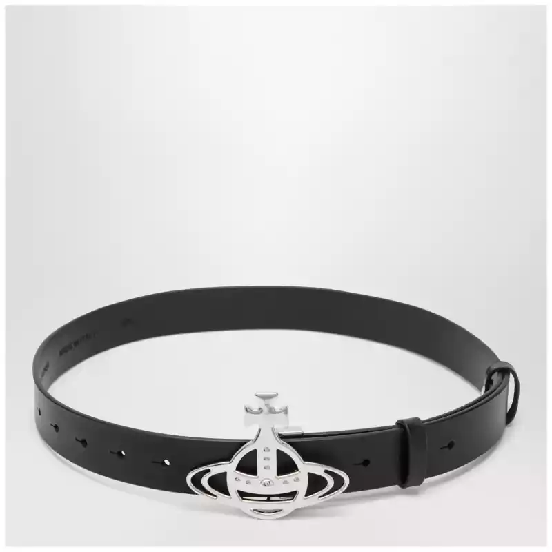 Vivienne Westwood Leather belt with Orb buckle in black