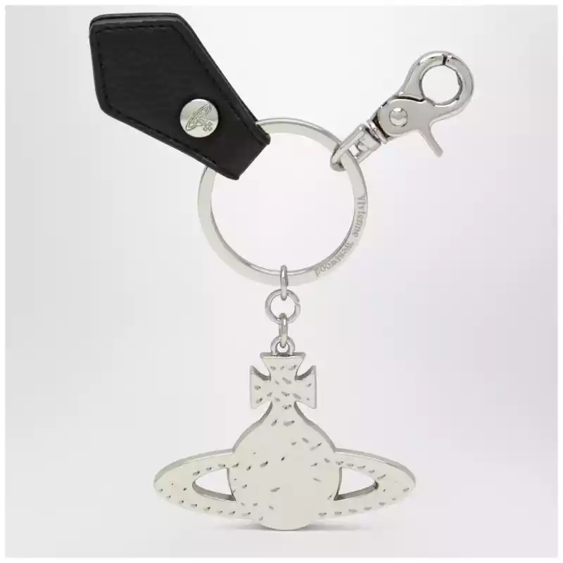 Vivienne Westwood Hammered Orb keyring in hammered iron, silver