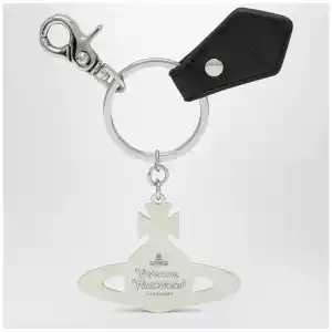 Vivienne Westwood Hammered Orb keyring in hammered iron, silver