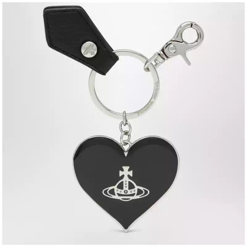 Vivienne Westwood Mirror Heart Orb heart keyring in iron, black