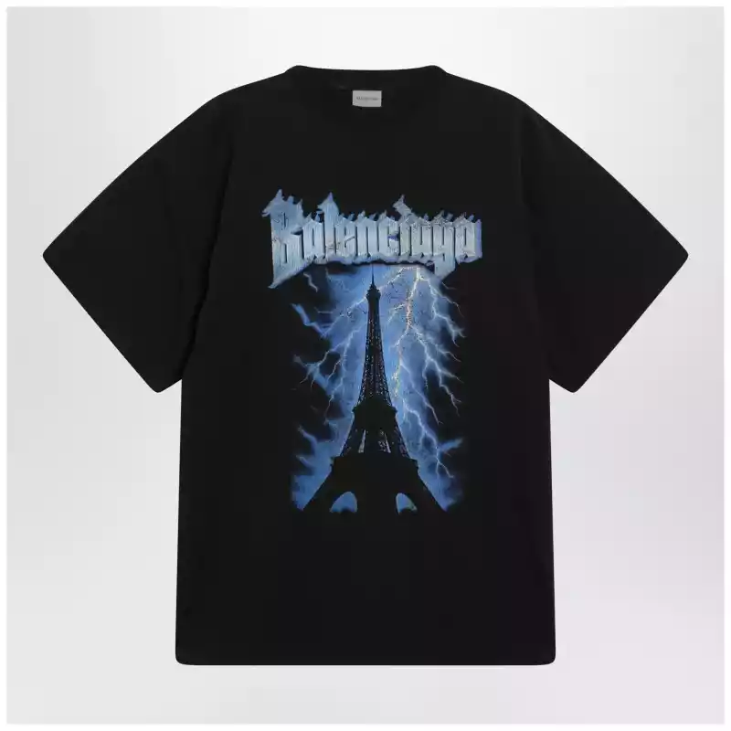 Balenciaga Paris Thunderstorm oversized black T-shirt