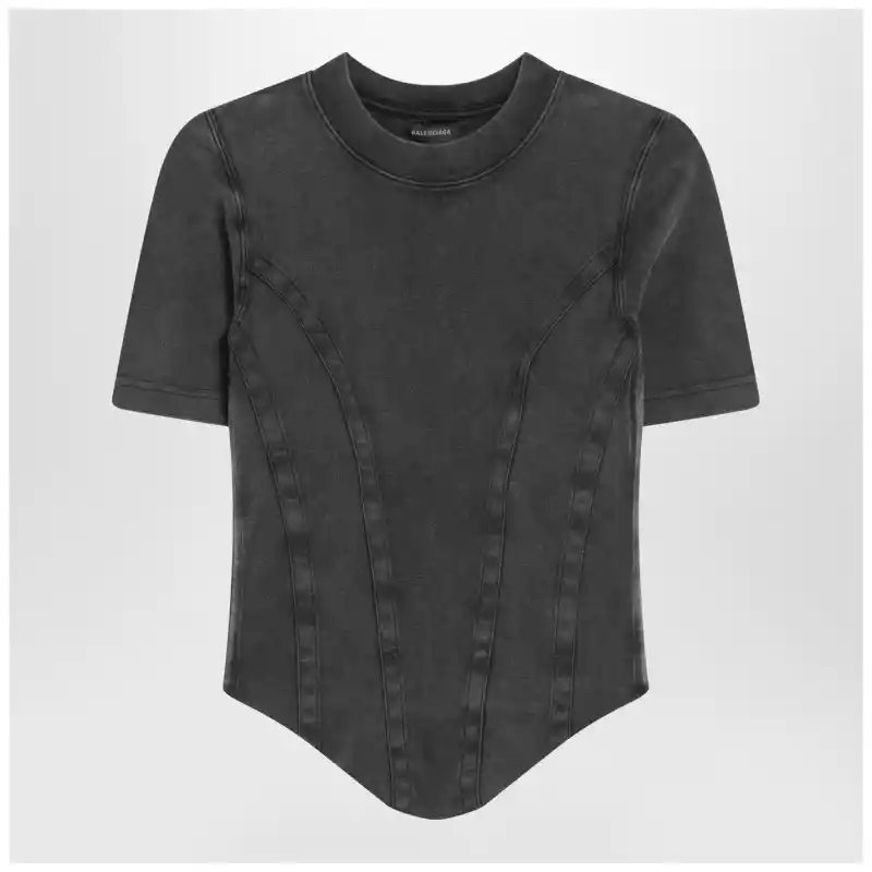 Balenciaga Washed black corset-style T-shirt