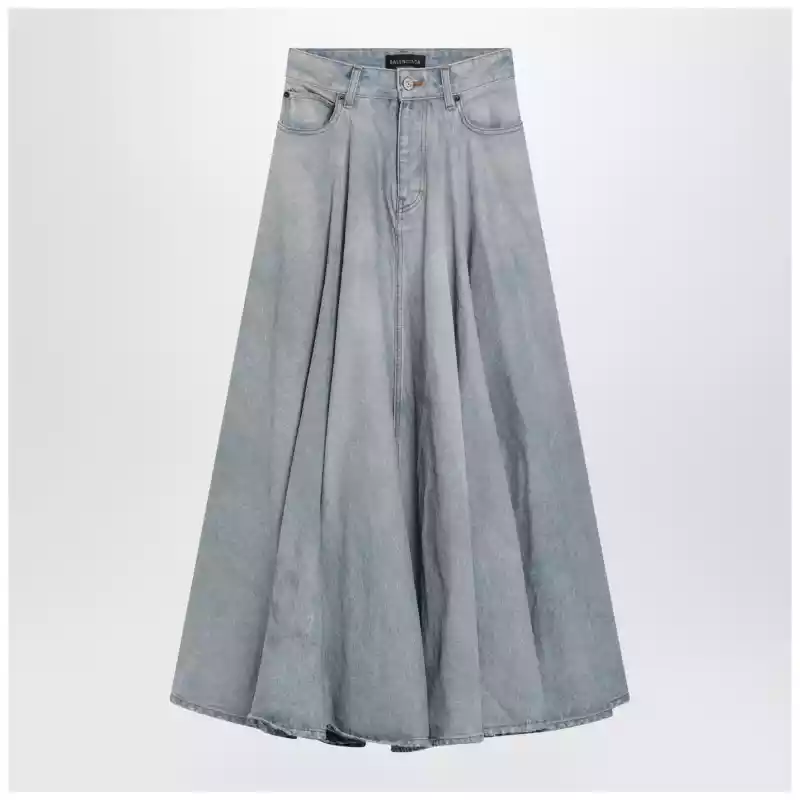 856906TTWB1_S_BALEN-4009.x Balenciaga Light blue maxi godet denim skirt