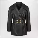 GUCCI Black leather jacket with Dionysus belt