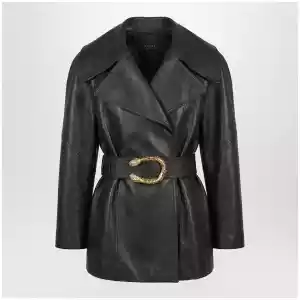 GUCCI Black leather jacket with Dionysus belt