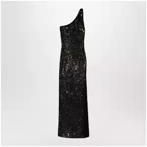 GUCCI Long jersey dress with crystal embroidery in black