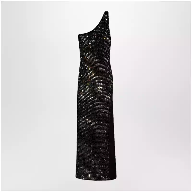 GUCCI Long jersey dress with crystal embroidery in black