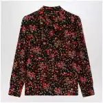 GUCCI Printed silk shirt with bow in black/red