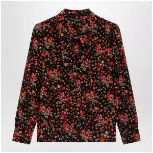 GUCCI Printed silk shirt with bow in black/red