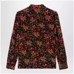 GUCCI Printed silk shirt with bow in black/red