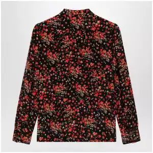 GUCCI Printed silk shirt with bow in black/red