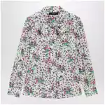 GUCCI Printed silk shirt with bow in ivory/pink