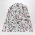GUCCI Printed silk shirt with bow in ivory/pink