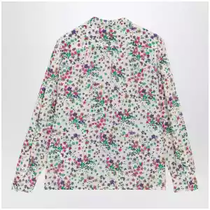 GUCCI Printed silk shirt with bow in ivory/pink