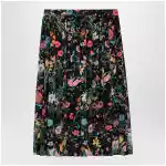 GUCCI Pleated midi silk skirt with Flora print in black