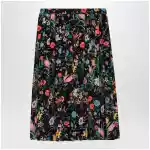 GUCCI Pleated midi silk skirt with Flora print in black