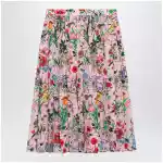GUCCI Flora-print pleated silk midi skirt in pink