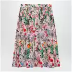 GUCCI Flora-print pleated silk midi skirt in pink