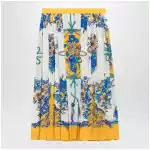 GUCCI Pleated midi silk skirt with Flora print in yellow/ivory