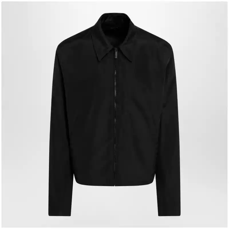 GUCCI Zip jacket in cotton and acetate faille, black