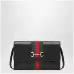 Black Gucci Horsebit Web wallet with strap