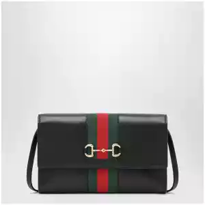 Black Gucci Horsebit Web wallet with strap