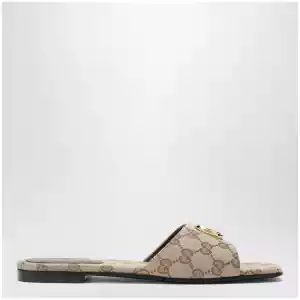 GUCCI Double G slides in beige sand GG canvas