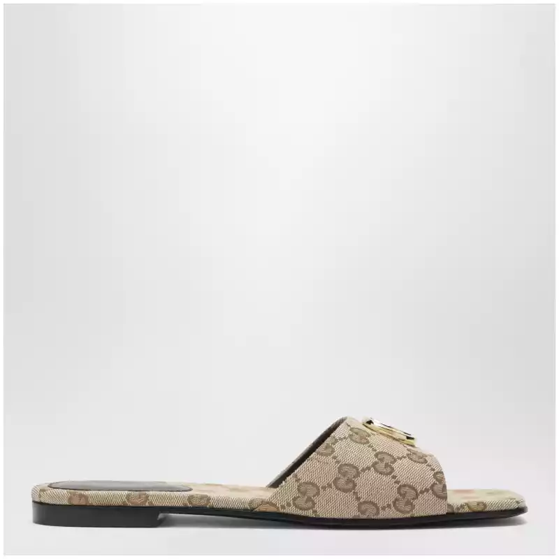 GUCCI Double G slides in beige sand GG canvas