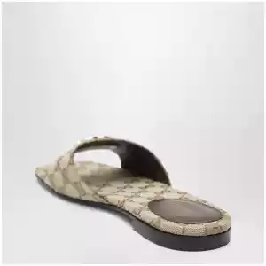GUCCI Double G slides in beige sand GG canvas