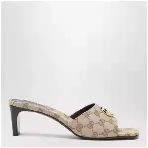 GUCCI Double G slider sandals in GG canvas in vintage sand