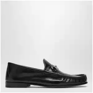 GUCCI Lugano black leather loafer with silver Horsebit