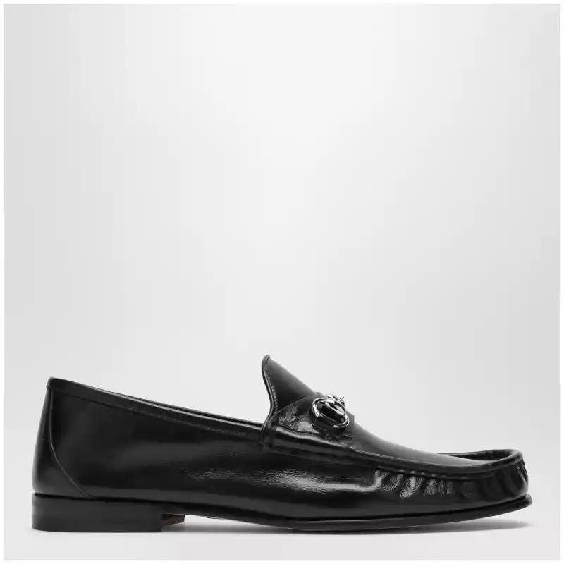 GUCCI Lugano black leather loafer with silver Horsebit