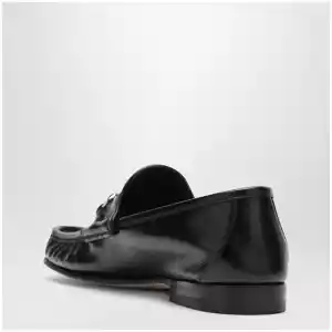 GUCCI Lugano black leather loafer with silver Horsebit