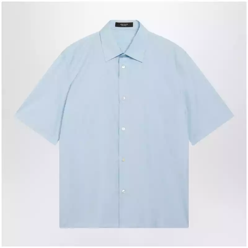 GUCCI GG cotton poplin short-sleeve shirt in light blue