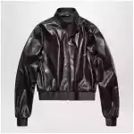 GUCCI Soft nappa leather bomber jacket in dark brown
