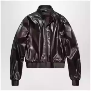 GUCCI Soft nappa leather bomber jacket in dark brown