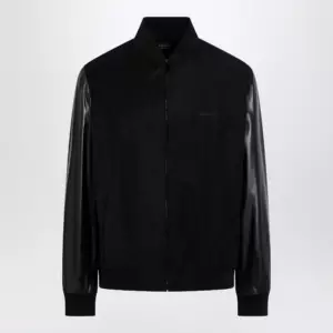 GUCCI Fabric bomber with nappa leather sleeves, black