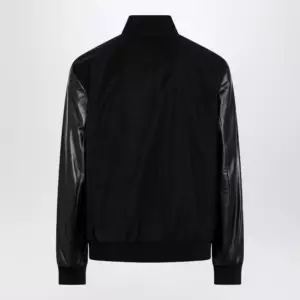 GUCCI Fabric bomber with nappa leather sleeves, black