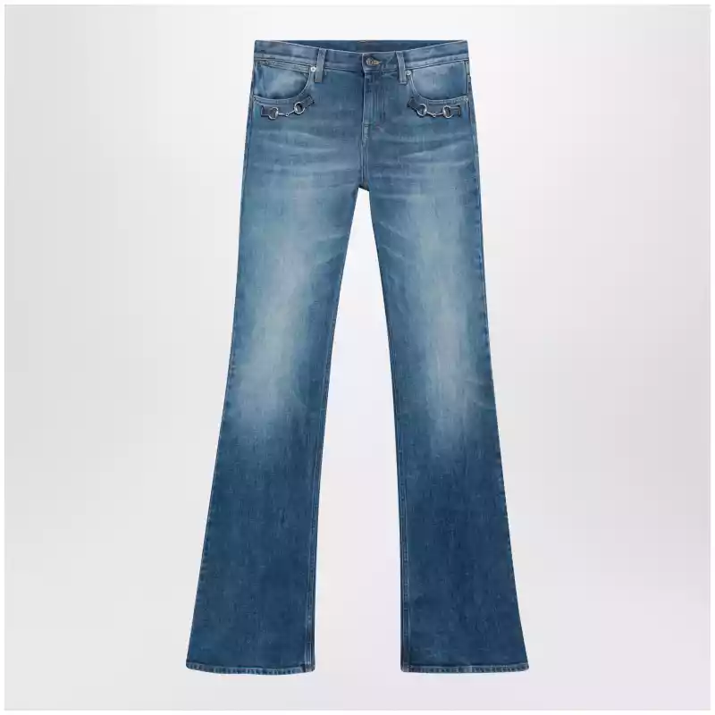 GUCCI Low-rise flare jeans with Horsebit in blue denim