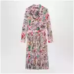 GUCCI Flora print silk shirt dress in pink multicolor
