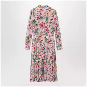 GUCCI Flora print silk shirt dress in pink multicolor